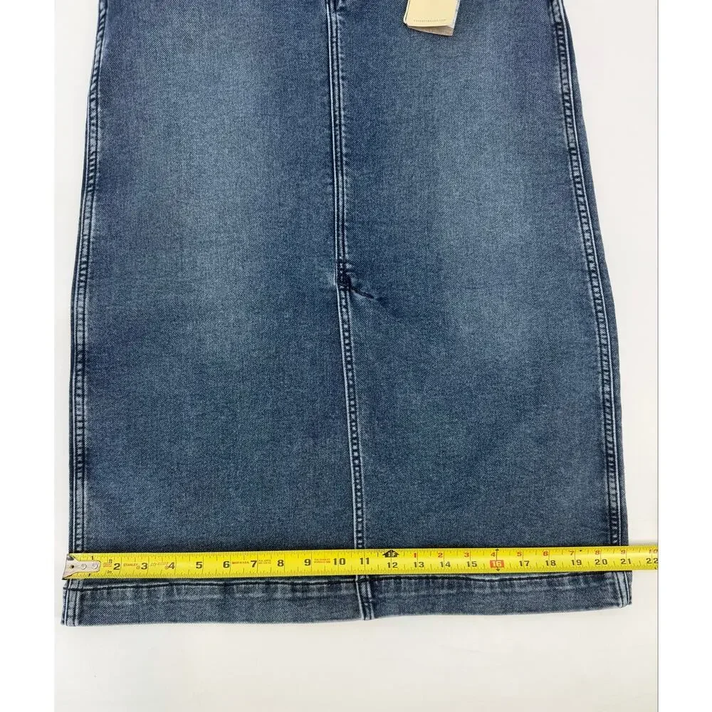 Faherty Stretch Terry Midi Skirt Riverton Denim Look A-Line NWT Size 6 Coastl